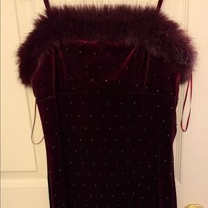 Zara Burgundy Strapless Dress with Fur Detail
